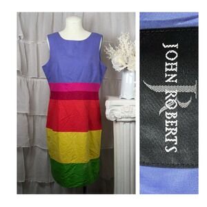 John Roberts Linen Blend Sheath Dress Multicolor Color Sleeveless Size 14